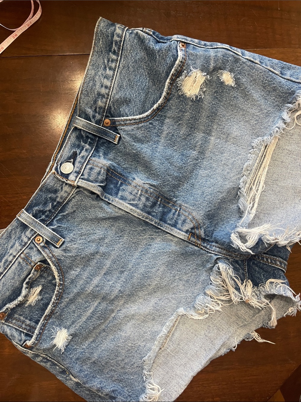 Levi 501 Classic Light Blue Distressed Denim Shorts - Women